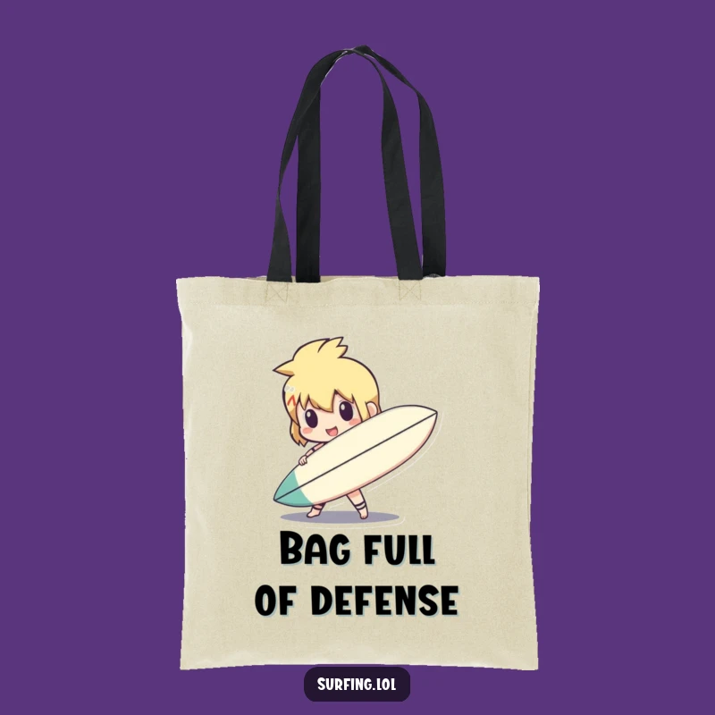 Funny Surf Shield Character Tote Bag: Action Ready Art, Beach Essential, Perfect Funny Gift