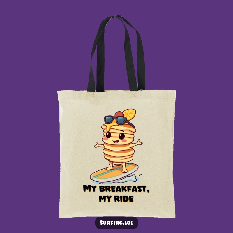 Funny Pancake Surfer Tote Bag: Durable Breakfast Adventure Carry-All, Great Funny Gift
