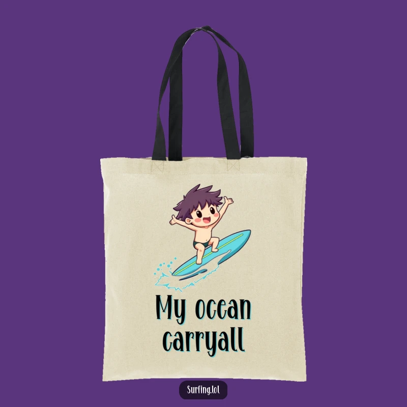 Funny Surfer Tote Bag, Joyful Beach Character Accessory, Eco-Friendly Gift